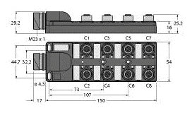 TURC TB-8M12-5-CS19H Passiver Aktuator-/Sensor-Verteiler M12 x 1 8-fach, mit M23