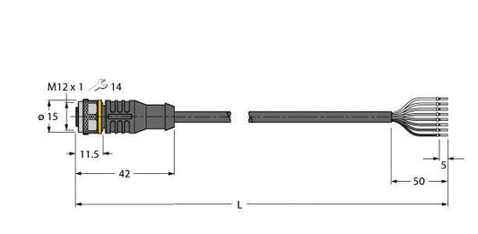 TURC RKC8T-10/TXL M12 Sensor-/Aktorltg. PUR 8 adrig 10M M12 BU ger