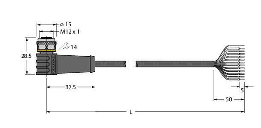 TURC WKS12T-5/TEL Aktuator- und Sensorleitung / PVC Anschlussleitung