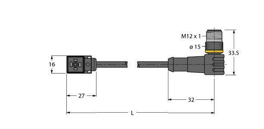 TURC VC8S22-T80E-1.5-WSC5.31T/TEL Ventilsteckverbinder Bauform C, Verbindungslei