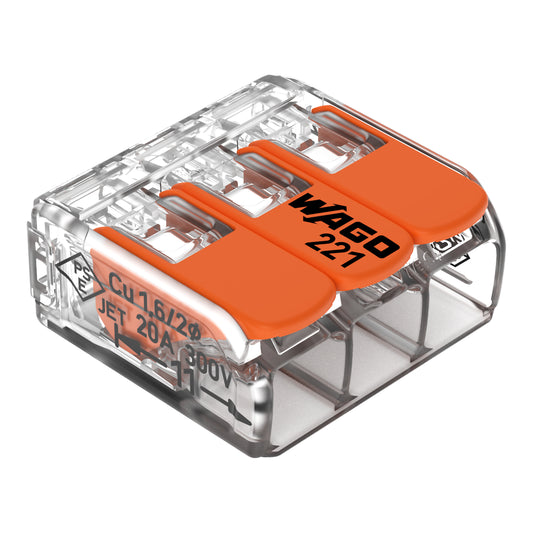 WAGO 221-413 3-Leiter COMPACT Verbindungsklemmen 0,2-4mm² flexibel