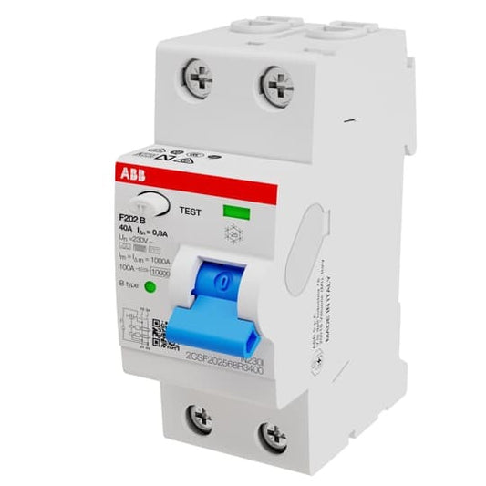 ABB F202B-40/0,3 FI-Schutzschalter Typ B 2P 40A 300mA 3kA 2TE 2CSF202568R3400