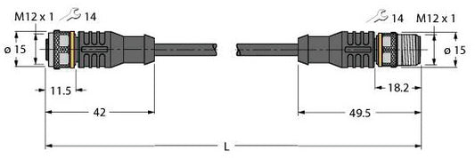 TURC RKC4T-0,6-RSC4T/TXL Sensor-/Aktorltg. PUR 3adrig 0,6M M12 BU-M12 ST ger
