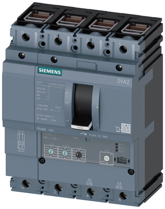 SIEM 3VA2116-5HL46-0AA0 Leistungsschalter 3VA2 ICU=55kA @ 415V IN=160A Überlasts