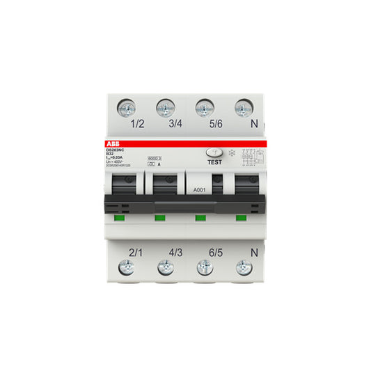 ABB DS203NCA-B32/0,03 FI/LS-Schalter DS203NCA-B32/0,03 6kA, 3P+N, Typ A, B 32, 3