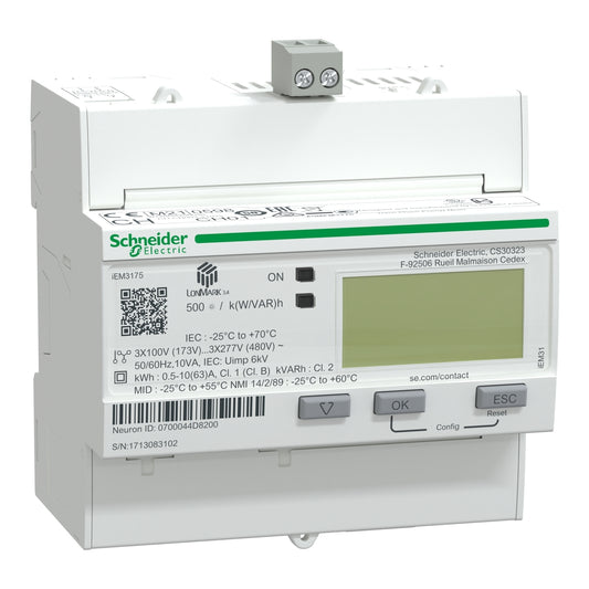 SE A9MEM3175 Energiezähler 3-Ph. 63A erweiterte Messfunktion LON 1E MID konform