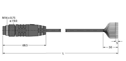 TURC BSM19-E01-5/TEL Industrielle Sensorleitung, PVC-Kabelmantel