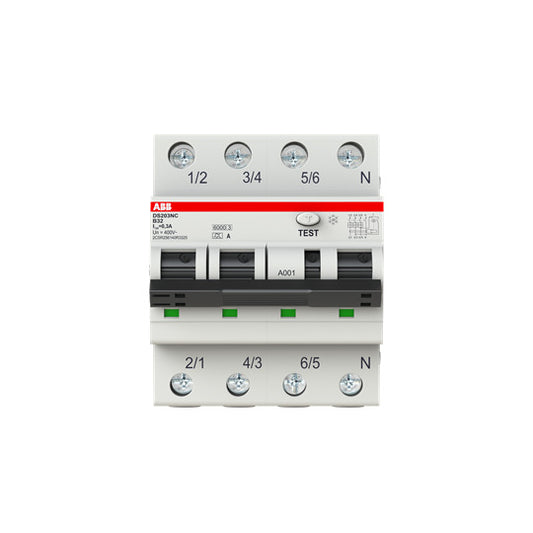 ABB DS203NC B32 A300 FI/LS-Schalter 6kA, 3P+N, Typ A, B 32, 300mA