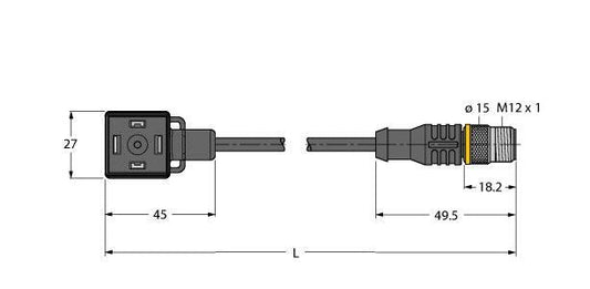 TURC VAS22-S80E-0.3-RSC5.31T/TEL Ventilsteckverbinder Bauform A, Verbindungsleit