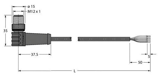 TURC HT-WWAS4-5/S2430 Anschlussleitung Stecker M12x1, Hochtemperaturfest