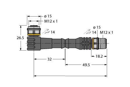 TURC WKC4.5T-P7X3.1-1.5-RSC4.5T/TXO3700 Aktuator- und Sensorleitung / PUR,Verbin