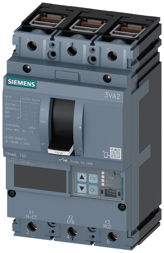 SIEM 3VA2116-6KP36-0AA0 Leistungsschalter 3VA2 ICU=85kA @ 415V IN=160A Überlasts