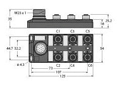 TURC TB-6M12-5P3-CS19T Passiver Aktuator-/Sensor-Verteiler M12 x 1 6-fach, mit M