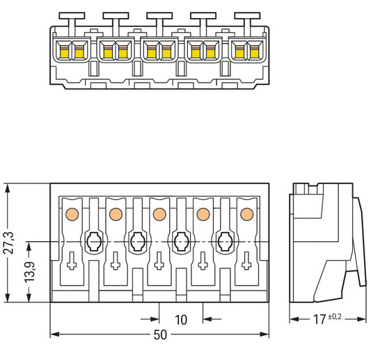 WAGO 294-4045 Netzanschlussklemme ohne PE-Kontakt ohne Rastfüße 5-4-3-2-1 5-poli